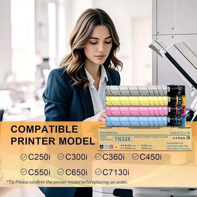 Alt view image 2 of 5 - TN328 TN-328 Toner Cartridge 4-Pack TN328K TN328C TN328M TN328Y Compatible for Konica Minolta Bizhub TN328 Toner for C250i C300i C360i C450i C550i C650i C7130i PrinterBMCY