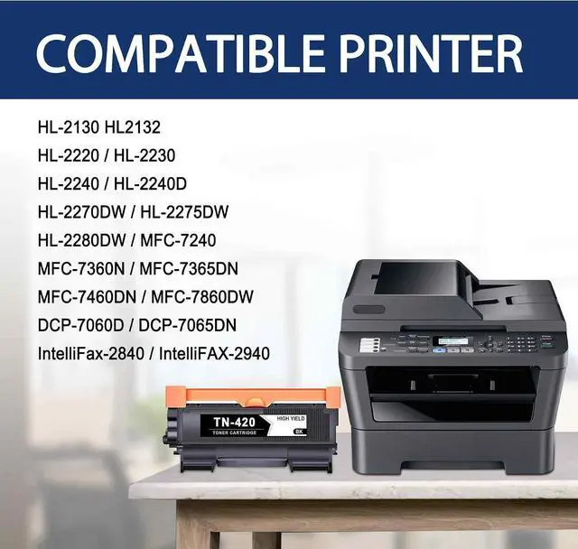 Alt view image 2 of 7 - TN420 TN-420 High Yield Toner Cartridge Replacement for Brother TN 420 Toner Cartridge Compatible with HL-2230 HL-2240 HL-2270DW HL-2280DW MFC-7240 MFC-7360N MFC-7460DN MFC-7860DW (2Pack, Black)