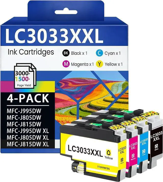 Main image of LC3033XXL LC3033 Ink Cartridges 4 Pack BK/C/M/Y Replacement for Brother