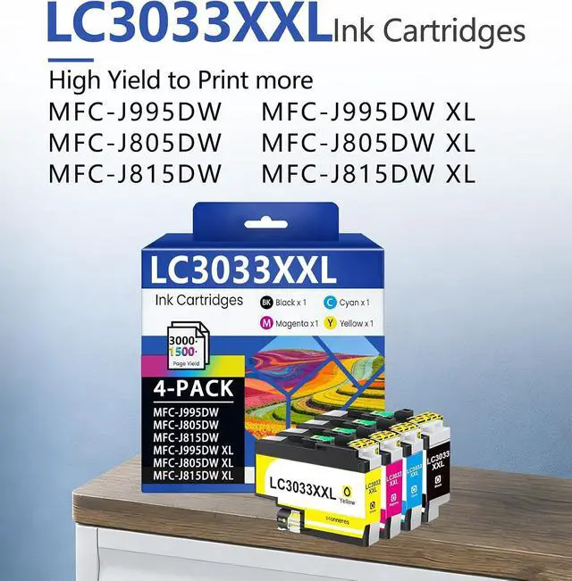 Alt view image 2 of 7 - LC3033XXL LC3033 Ink Cartridges 4 Pack BK/C/M/Y Replacement for Brother