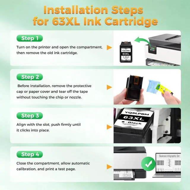 Alt view image 4 of 6 - 63XL Ink Cartridges Compatible for HP 63 XL Works with Office Jet 3830 3833