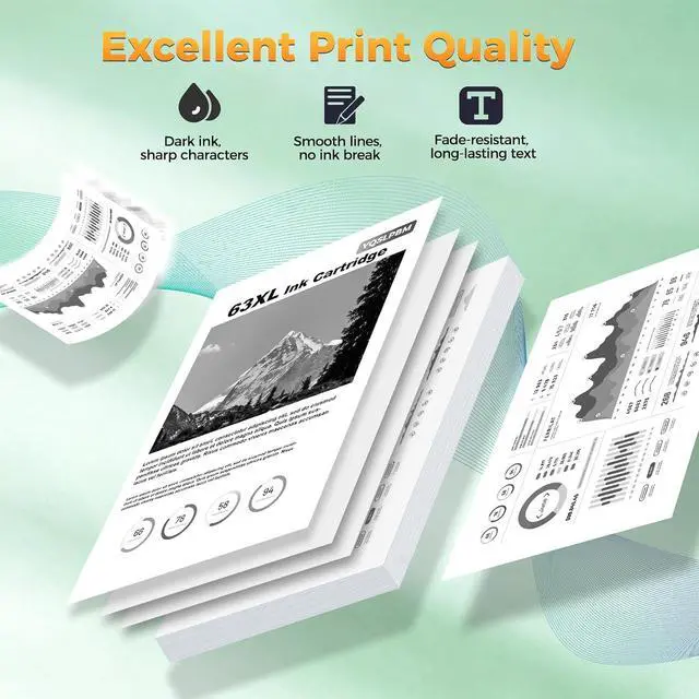 Alt view image 6 of 6 - 63XL Ink Cartridges Compatible for HP 63 XL Works with Office Jet 3830 3833