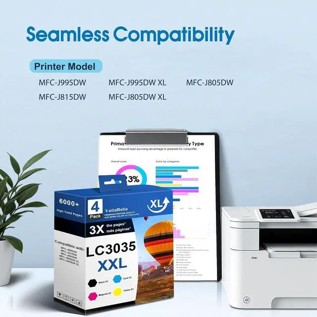 Alt view image 2 of 7 - LC3035XXL Ink Cartridges Set (4-Pack) High Yield Replacement for Brother LC3035XXL Ink Work for MFC-J995DW MFC-J995DW XL MFC-J815DW MFC-J805DW MFC-J805DW XL Printer (1Black 1Cyan 1Magenta 1Yellow)