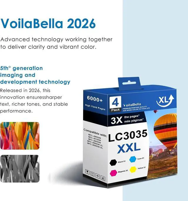 Alt view image 5 of 7 - LC3035XXL Ink Cartridges Set (4-Pack) High Yield Replacement for Brother LC3035XXL Ink Work for MFC-J995DW MFC-J995DW XL MFC-J815DW MFC-J805DW MFC-J805DW XL Printer (1Black 1Cyan 1Magenta 1Yellow)