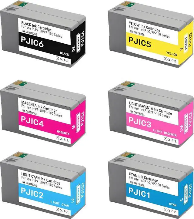 Main image of PP50 PP100 Ink Cartridges 6 Color Set PJIC1 PJIC2 PJIC3 PJIC4 PJIC5 PJIC6 C13S02A9991 Suitable for DiscProducer PP-50 PP-100 Printers (Black, Cyan, Magenta, Yellow, Light Cyan, Light Magenta, 6Pcs)