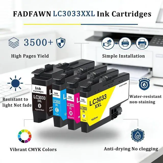 Alt view image 3 of 7 - LC3033XXL LC3033 BK/C/M/Y Ink Cartridges Super High Yield (4-Pack) - Replacement for Brother LC3033 LC3035 Ink Cartridges Work with MFC-J995DW MFC-J815DW MFC-J805DW MFC-J995DW XL MFC-J805DW XL Printer