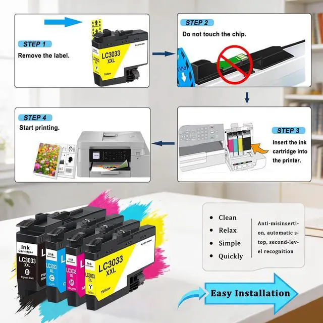 Alt view image 5 of 7 - LC3033XXL LC3033 BK/C/M/Y Ink Cartridges Super High Yield (4-Pack) - Replacement for Brother LC3033 LC3035 Ink Cartridges Work with MFC-J995DW MFC-J815DW MFC-J805DW MFC-J995DW XL MFC-J805DW XL Printer