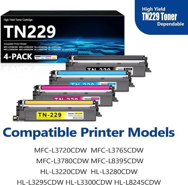 Alt view image 2 of 7 - TN229 Toner Cartridge 4-Pack TN-229 BK/C/M/Y Toner HL-L3300CDW HL-L3220CDW