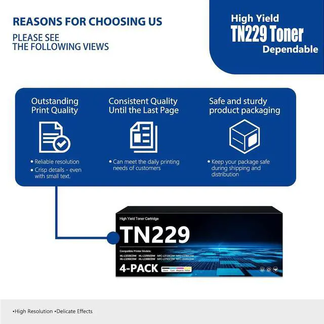 Alt view image 5 of 7 - TN229 Toner Cartridge 4-Pack TN-229 BK/C/M/Y Toner HL-L3300CDW HL-L3220CDW