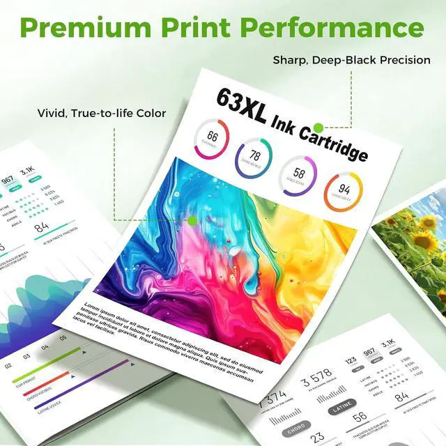 Alt view image 4 of 7 - 63XL Ink Cartridges Combo Pack Compatible for HP 63XL 63 XL Black and Color