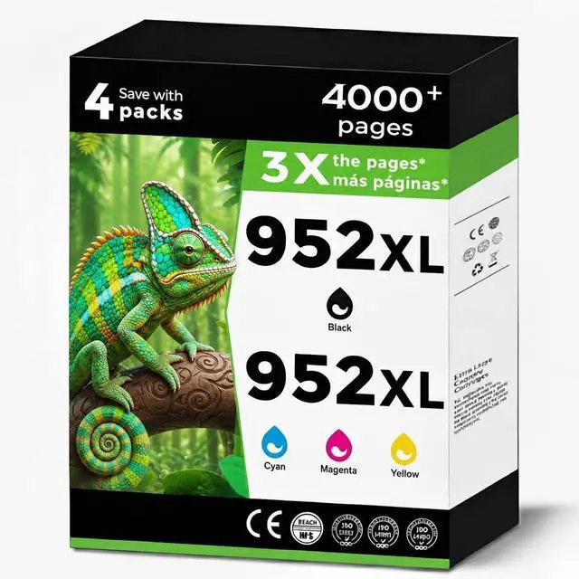 Main image of 952XL Ink Cartridges Black Color Combo Pack Replacement for HP 952 XL for OfficeJet Pro 7740 952 952XL for 8702 8710 8210 8715 8703 8700 8720 8725 8730 8740 7720 8200 8216 8716 Printers KCMY 4-Pack