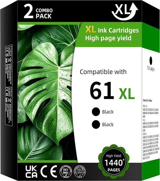 Main image of 61XL High Yield Ink Cartridge Replacement for HP61XL HP61 61 XL Combo Pack Compatible with HP Envy 4500 OfficeJet 1012 DeskJet 1000 2546P 2546R (Black 2 Pack)