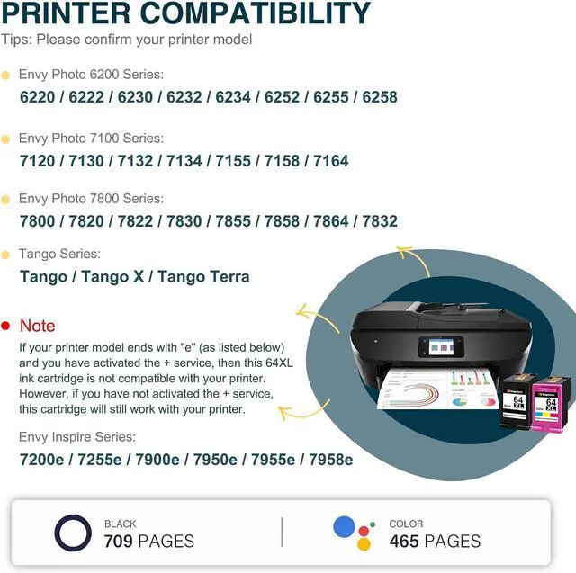 Alt view image 2 of 7 - 64XL Black and Tri-Color Ink Cartridge 2-Pack 64 XL Combo Pack