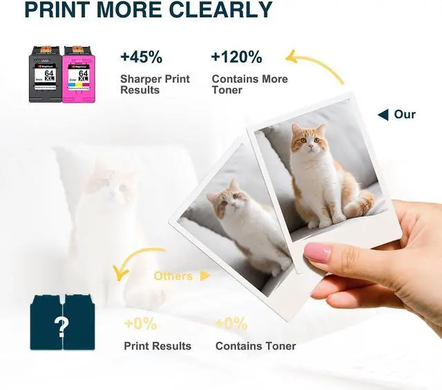 Alt view image 3 of 7 - 64XL Black and Tri-Color Ink Cartridge 2-Pack 64 XL Combo Pack