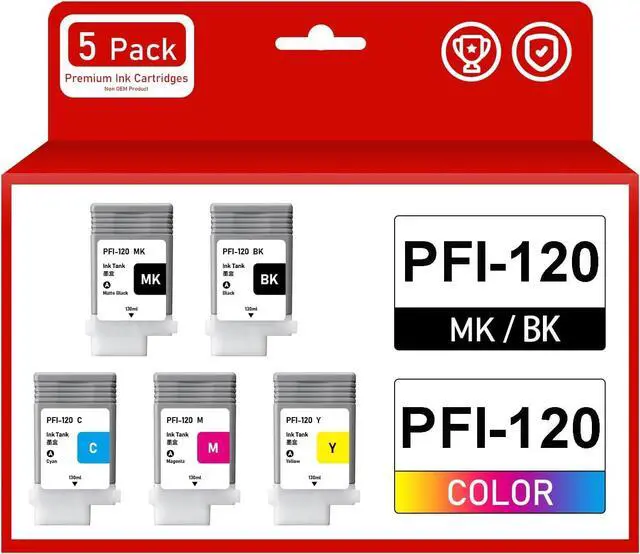 Main image of PFI-120 Pigment Ink Cartridge 130ml 5Pack Replacement for Canon PFI-120 Compatible with Canon ImagePrograf TM-300 TM-305 TM-200 TM-205 Printers (Matte Black, Black, Cyan, Magenta, Yellow)