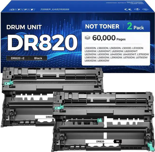Main image of DR820 Drum Unit (Not Toner) 2-Pack Printer Replacement for Brother DR-820 Imaging Drum Compatible for HL-L6200DW L6200DWT L5200DW L5100DN L5000D L6400DW MFC-L5800DW L5700DW L6700DW L6800DW DCP-L5600DN