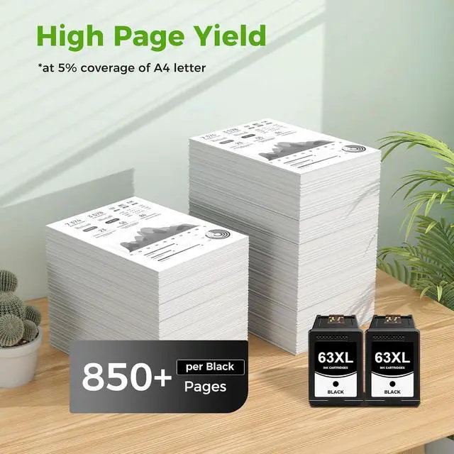 Alt view image 3 of 7 - 63XL 63 Black Ink Cartridge, Replacement for HP63XL Black Ink 63 XL Work for HP Envy 4520 Office jet 3830 4650 5255 5200 5258 4655 4512 4510 Desk jet 1112 3630 2132 3632 2130 3631 5252 Printer 2 Pack