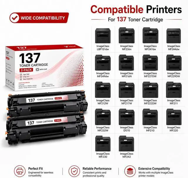 Alt view image 2 of 7 - 137 Toner Cartridge Compatible CRG137 CRG-137 Toner Raplacement for Canon 137 Black Toner Cartridge with ImageClass D570, LBP151dw, MF236n, MF232w, MF216n, MF244dw, MF242dw, MF232w Printer (2 Pack)