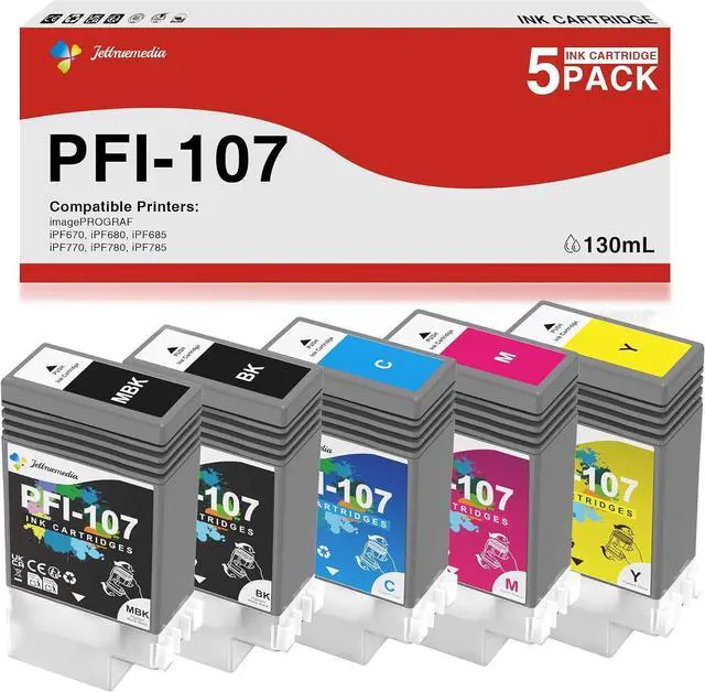 Main image of PFI-107 130ML Ink Tank Compatible with Canon PFI-107 Ink Cartridge, 5-Pack