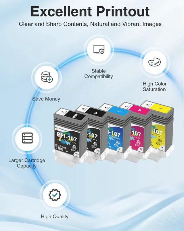 Alt view image 4 of 6 - PFI-107 130ML Ink Tank Compatible with Canon PFI-107 Ink Cartridge, 5-Pack