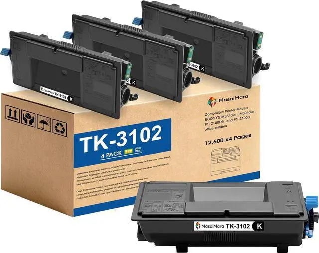 Main image of MasaiMara High Capacity TK-3102 TK 3102 TK3102 1T02MS0US0 12,500 Pages Compatible Toner Cartridges Replacement for Kyocera ECOSYS M3540idn M3040idn FS-2100DN FS-2100D Printer (Black, 4-Pack)