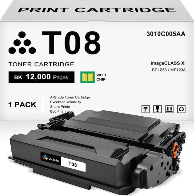 Main image of LeciRoba T08 Compatible Toner Cartridge for Canon 3010C005A T08 Black Toner Cartridge for Canon ImageCLASS X LBP 1238, LBP1238, LBP1238ii, MF1238, MF1238ii, XMF1238, 1238i Printer (1-Pack)