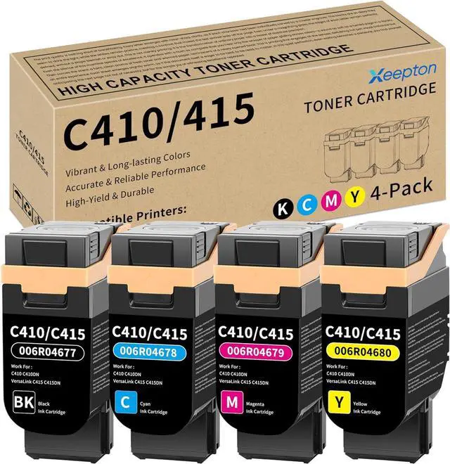 Main image of C410 C415 Toner Cartridge (with Chip) Replacement for Xerox C410 006R04677 006R04678 006R04679 006R04680 Toner Cartridge for C410 C410DN VersaLink C415 C415DN Printer, 4-Pack C415 Toner Kit