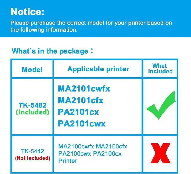 Alt view image 2 of 6 - LCL TK-5482 Toner Cartridge Replacement for Kyocera TK-5482 TK-5482K TK-5482C TK-5482M TK-5482Y ECOSYS MA2101 MA2101cwfx MA2101cfx PA2101 PA2101cx PA2101cwx (4-Pack Black Cyan Magenta Yellow)
