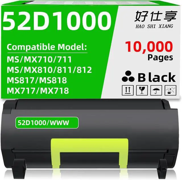 Main image of 52D1000 62D1000 521H 621H Black Toner Cartridge Compatible with Lexmark MS710 MS711 MS810 MS811 MS812 MX710 MX711 MX810 MX811 MX812 MS817 MS818 MX717 MX718 Printer (52D1000-10000Pages)