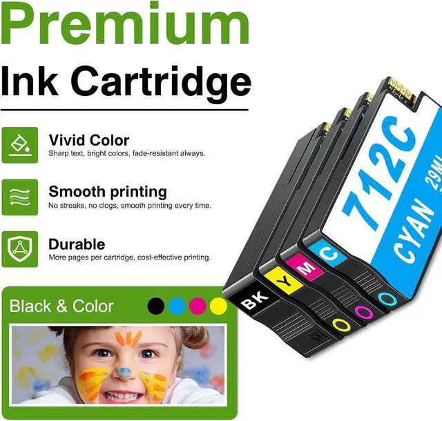 Alt view image 4 of 7 - 712 712xl Ink Cartridges 4-Pack (Black/Cyan/Magenta/Yellow), High Yield Replacement for HP 712 712XL 3ED27A 3ED28A 3ED29A 3ED30A, Fits DesignJet T210 T230 T250 T630 T650 Studio Plotter Printer