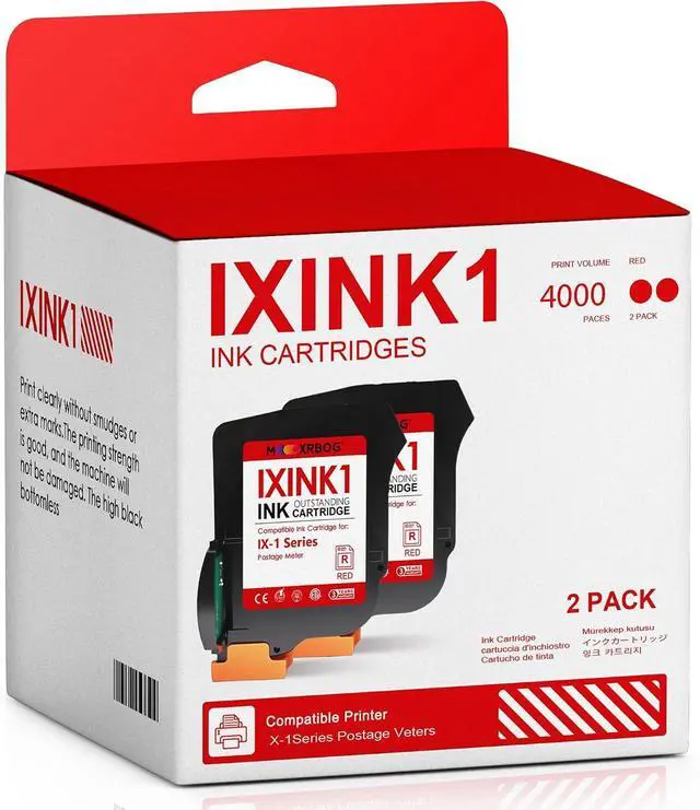 Main image of IXINK1 High Yield Ink Cartridges 2-Pack (Fluorescent Red) Compatible for Quadient iX-1 Series Postage Meters A0146668