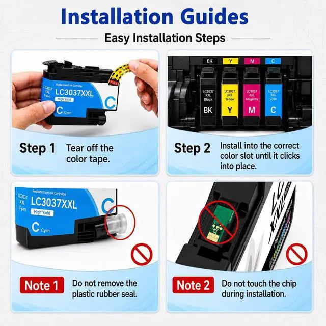 Alt view image 6 of 7 - LC3037XXL Super High-Yield Ink Cartridges Replacement for Brother(BK,C,M,Y)