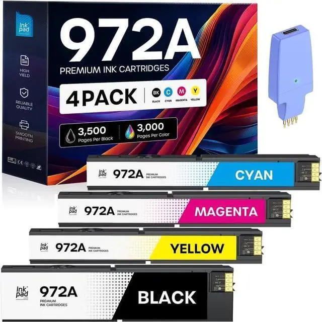 Main image of iNKPAD 972A Ink 4-Pack for HP PageWide Pro 477dw, 10K/7K Pages Standard
