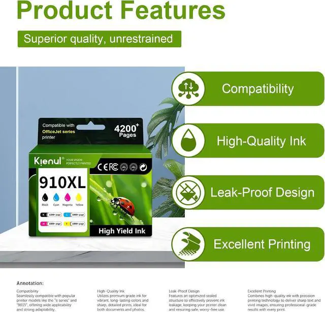 Alt view image 4 of 7 - 910XL Ink Cartridges 4 Pack High Yield Replacement for HP 910 XL Ink Cartridge, Work with OfficeJet 8010 8015 8018 8022 OfficeJet Pro 8020 8025 8028 8030 8035 8020e 8025e 8028e Printers (BK/C/M/Y)