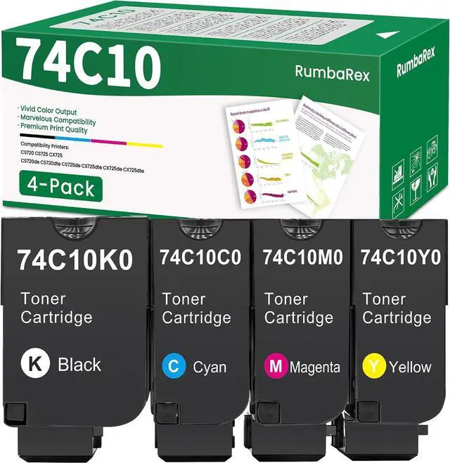 Main image of CS720 CS725 CX725 Toner Cartridges 74C10K0 74C10C0 74C10M0 74C10Y0 4-Pack
