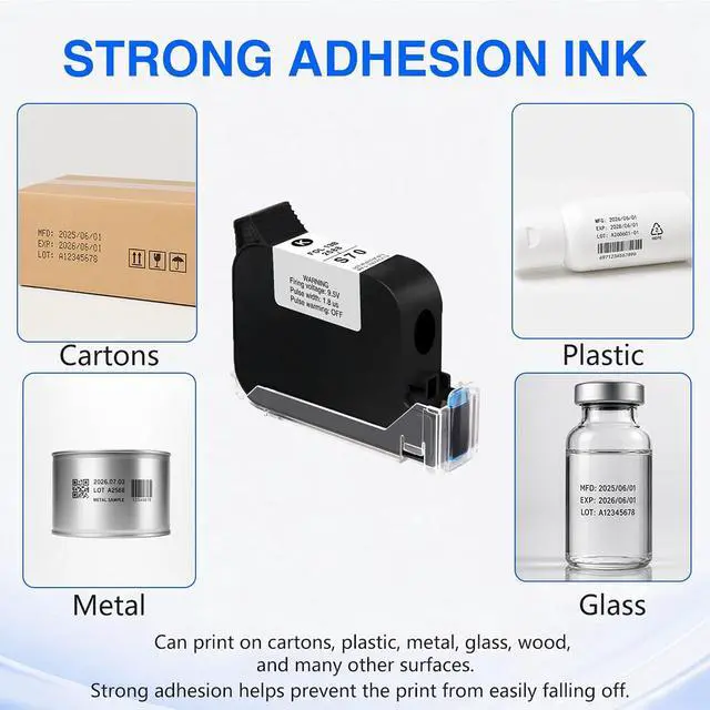 Alt view image 5 of 7 - White Ink Cartridge for Handheld Inkjet Printer, 42 mL Quick-Dry Ink, 23 Sec Fast Drying, 212.7 mm Print Height, Multi-Material Adhesion for Coding and Marking