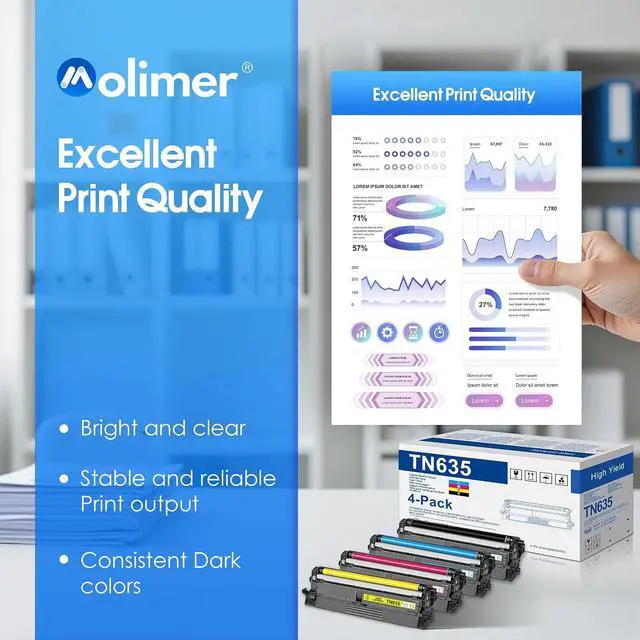 Alt view image 4 of 7 - TN635 TN635XL Toner Cartridges (4 Pack) Replacement for Brother TN635