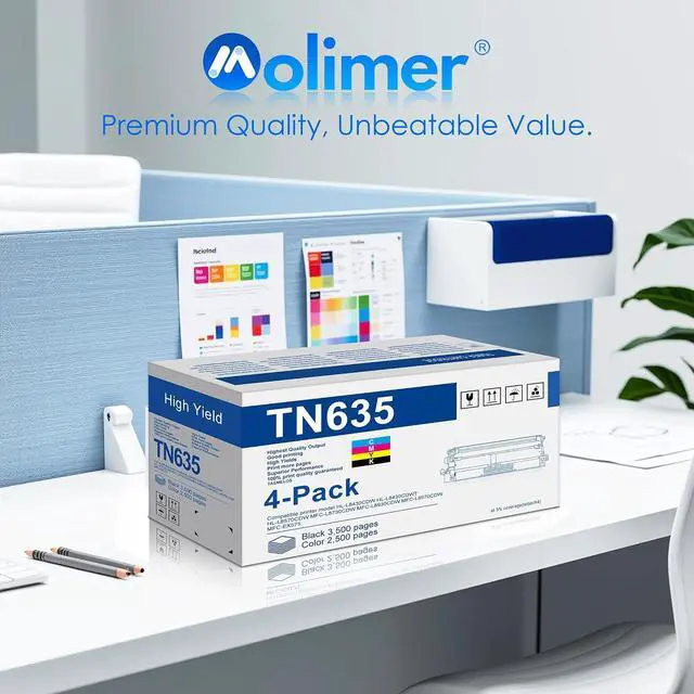 Alt view image 7 of 7 - TN635 TN635XL Toner Cartridges (4 Pack) Replacement for Brother TN635