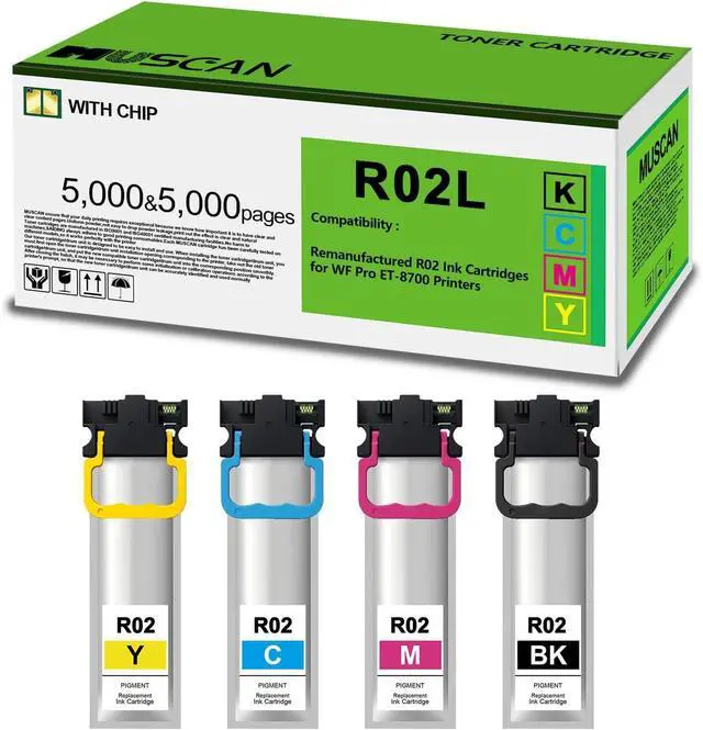 Main image of Remanufactured R02L High Yield Ink Cartridge Replacement for Workforce Pro ET-8700 Series R02L120 R02L220 R02L320 R02L420 4 Pack Black Cyan Magenta Yellow