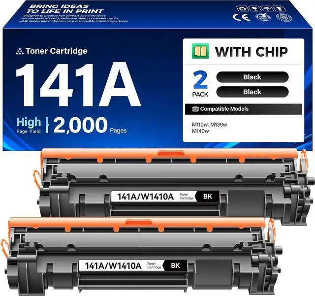 Main image of 141A Black Toner Cartridge 2-Pack with chip Compatible Replacement for HP 141A 141X W1410A W1410X Toner Works with HP LaserJet MFP M139w M140w M110w M139 M140 M110 Laser Printer M139we M140we M110we