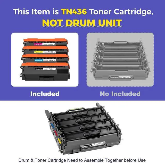 Alt view image 7 of 7 - TN436 TN433 Toner Cartridge Set Compatible for Brother TN 436 433, 4-Color