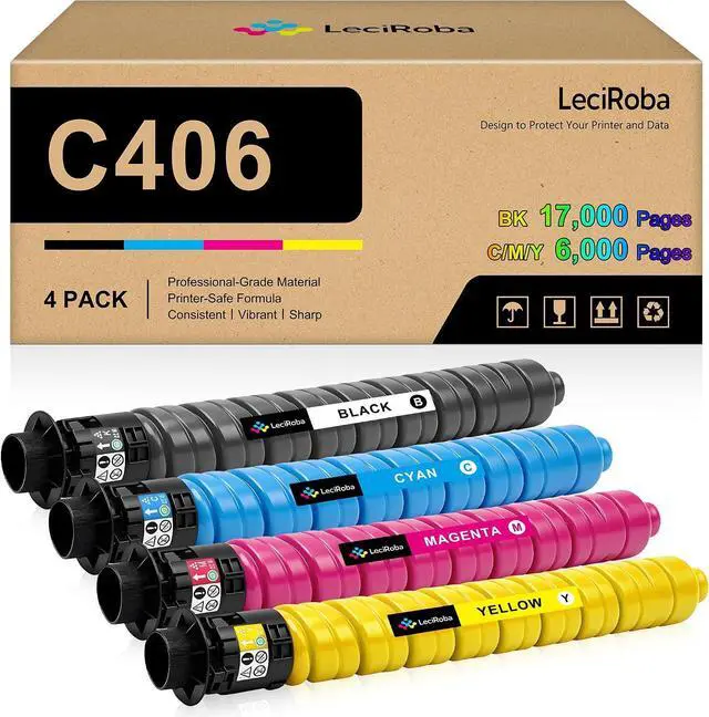 Main image of LeciRoba MP C406 C407 C306 C307 Toner Cartridge Replacement for Ricoh 842091 842092 842093 842094 Toner for Ricoh MP C307 MP C306 MP C406 MP C407 Printer (4-Pack)