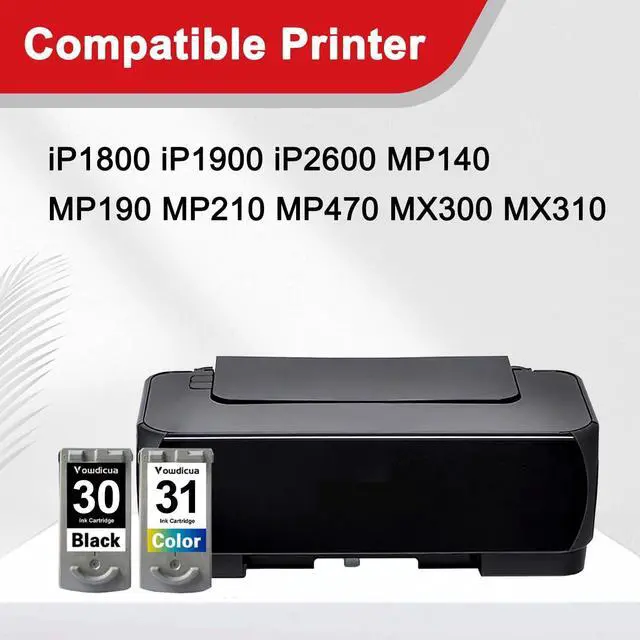 Alt view image 2 of 7 - PG-30 CL-31 Ink Cartridges 30 and 31 Cartridge - High Capacity Compatible for iP1800 iP1900 iP2600 MP140 MP190 MP210 MP470 MX300 MX310 Printer, 2 Pack (Black, Tri-Color)