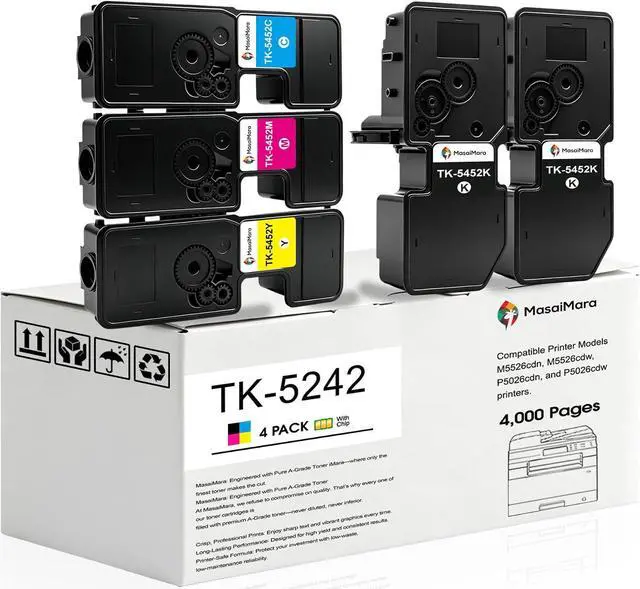 Main image of MasaiMara TK-5242 TK5242 TK5242K TK5242C TK5242M TK5242Y Compatible Toner Cartridge for Kyocera ECOSYS M5526 M5526cdn M5526cdw P5026 P5026cdn P5026cdw Printer (Black Cyan Yellow Magenta, 5-Pack)