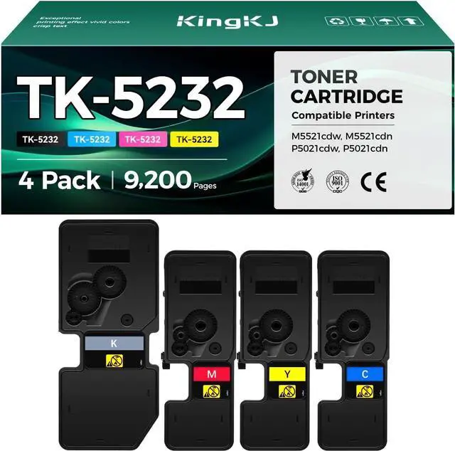 Main image of TK-5232 TK5232 Toner Cartridge 4Pack High Yield Replacement for Kyocera TK-5232K TK-5232C TK-5232M TK-5232Y Compatible with Kyocera ECOSYS M5521cdw P5021cdw P5021cdn M5521cdn Laser Printer Black Color