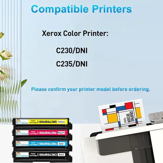 Alt view image 2 of 6 - C230 C235 C225 Toner Cartridge with Chip Works with Xerox C230/DNI C235/DNI Color Printer Replacement for Xerox 006R04383 006R04384 006R04385 006R04386 Toner (BK/C/M/Y, 4-Pack)