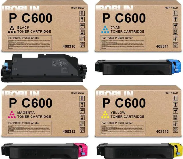 Main image of P C600 Toner Cartridge High Yield with Chip Replacement for Ricoh PC600 Toner (408310 408311 408312 408313) for Savin Lanier P C600 PC600 Printers (4Packs,Black, Cyan, Magenta, Yellow)