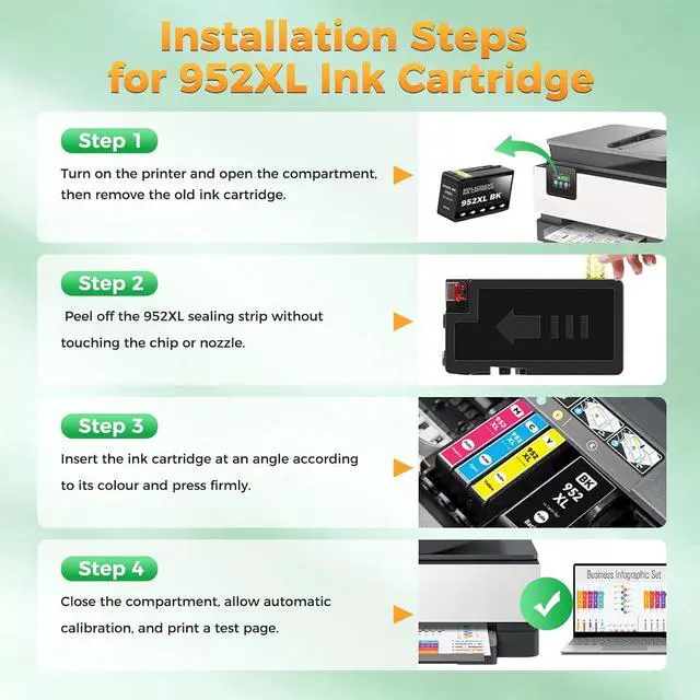 Alt view image 4 of 7 - 952XL Ink Cartridges for Office Jet 8702 Compatible for HP 952XL, B/C/M/Y