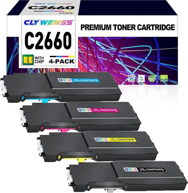 Main image of Compatible C2660 C2665 Toner Cartridge Set Replacement for Dell C2660dn C2665dnf Printer, 593-BBBU(BK) 593-BBBT(C) 593-BBBS(M) 593-BBBR(Y), 4-Pack