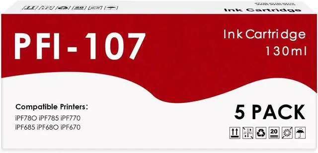 Main image of PFI 107 PFI-107 Ink Cartridge Compatible with Canon PFI107 PFI-107MBK PFI-107BK PFI-107C PFI-107M PFI-107Y Ink Tank Set for IPF670 IPF680 IPF685 IPF770 IPF780 IPF785 Printers (5 Pack, MBK BK C M Y)